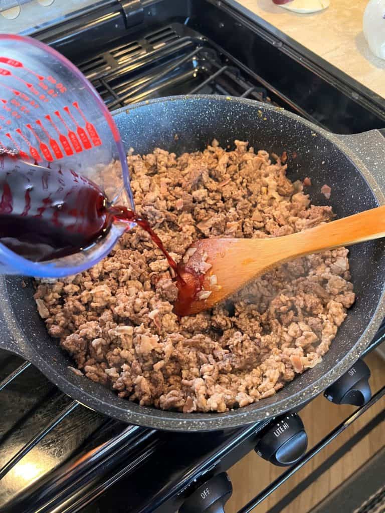 Brown meat and then add wine