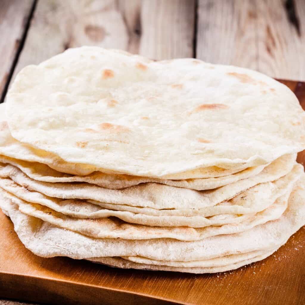 Stack of homemade flour tortillas
