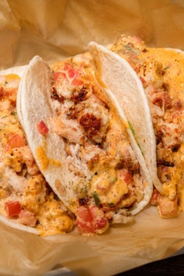 3 Buffalo wild wings street tacos on brown butcher paper
