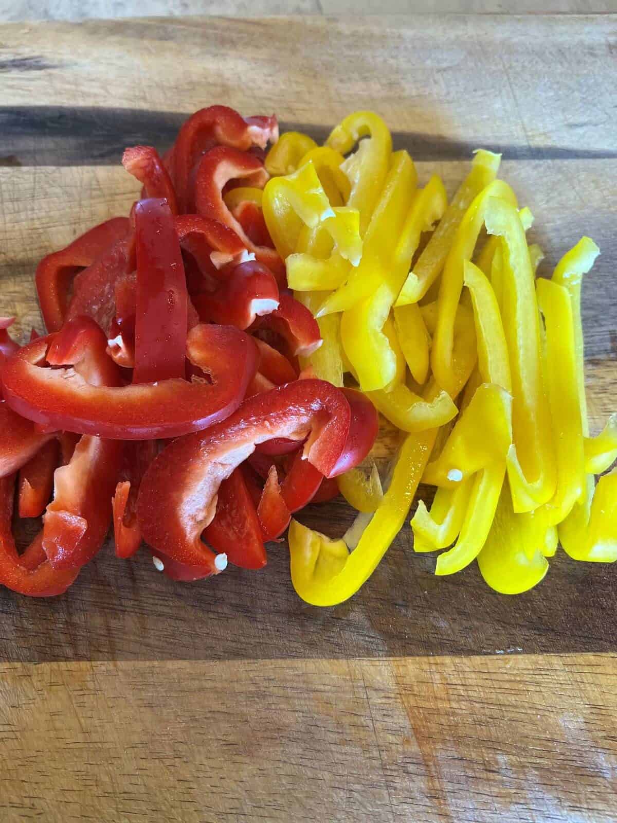 sliced red and yellow bell peppers