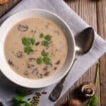 Finished bowl of chicken mushroom soup