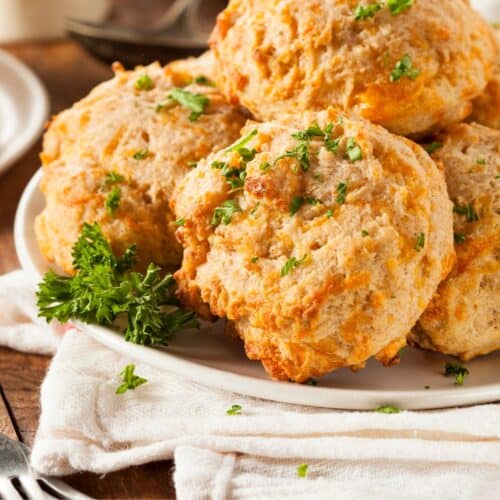 Finished Red Lobster Biscuits on a plate with parsley garnish