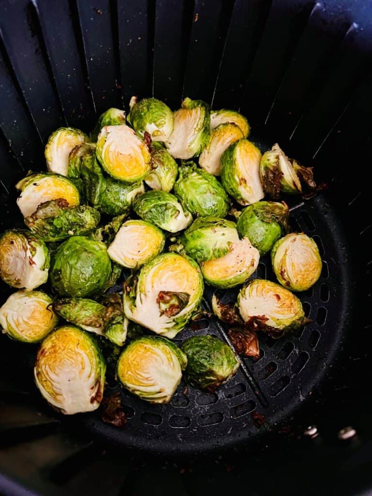 Brussels sprouts about half way through the cooking process