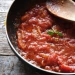 Finished Chicago Deep Dish Pizza Sauce still in the pan