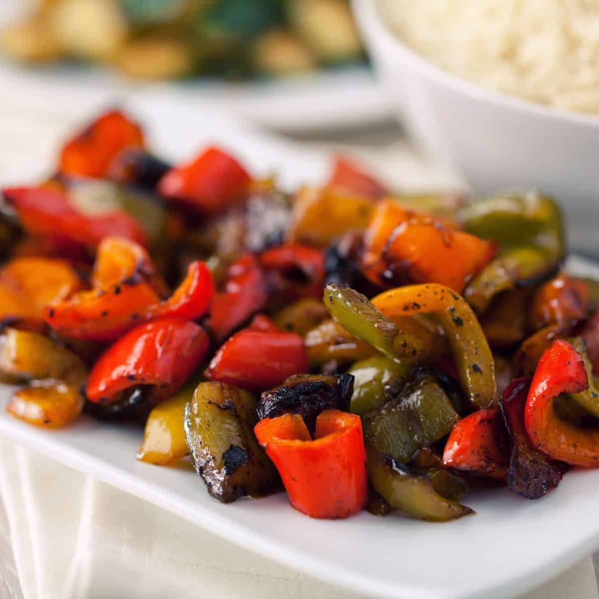 Air Fryer Roasted Peppers on a white plate