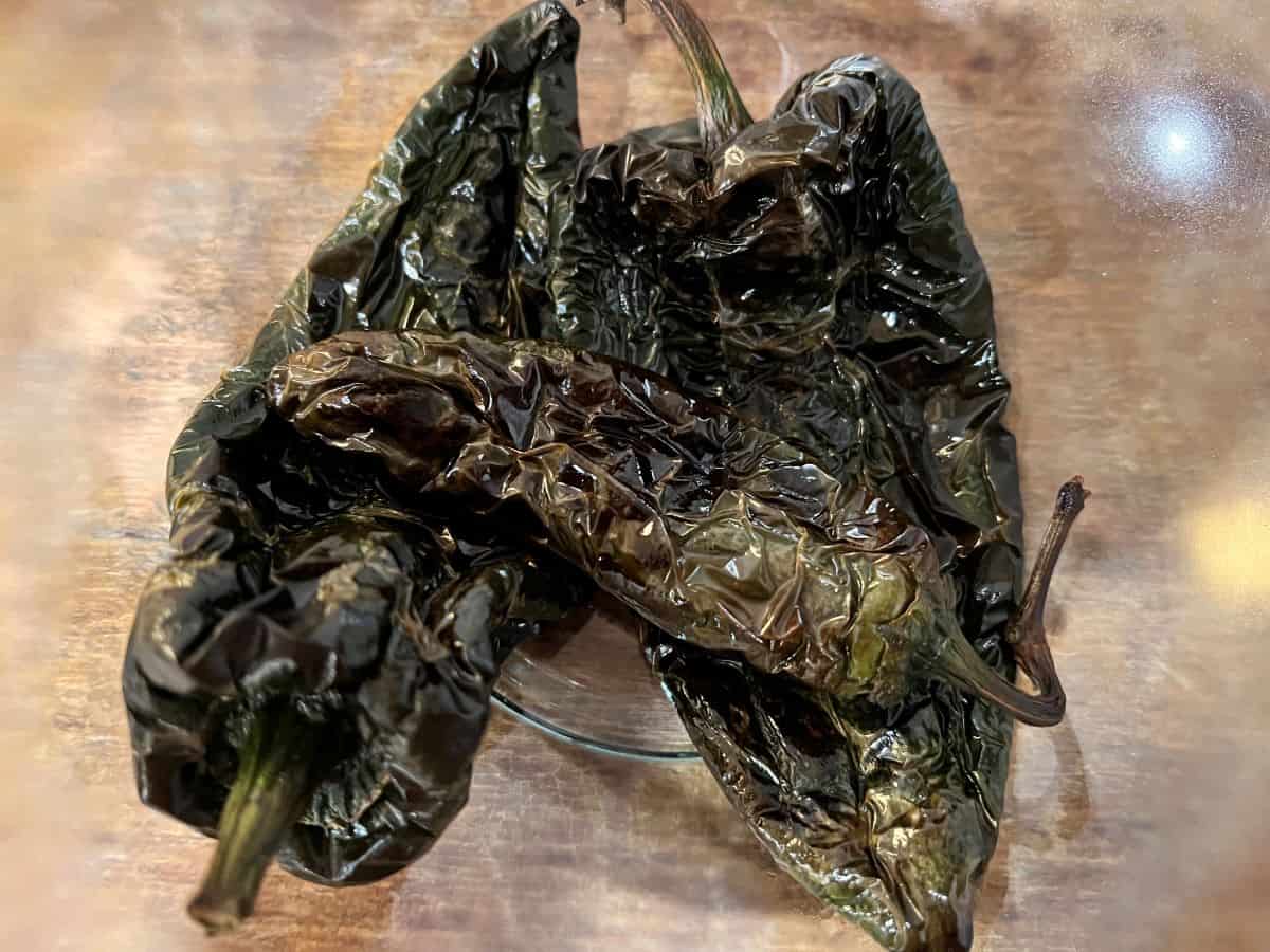 Charred poblano peppers
